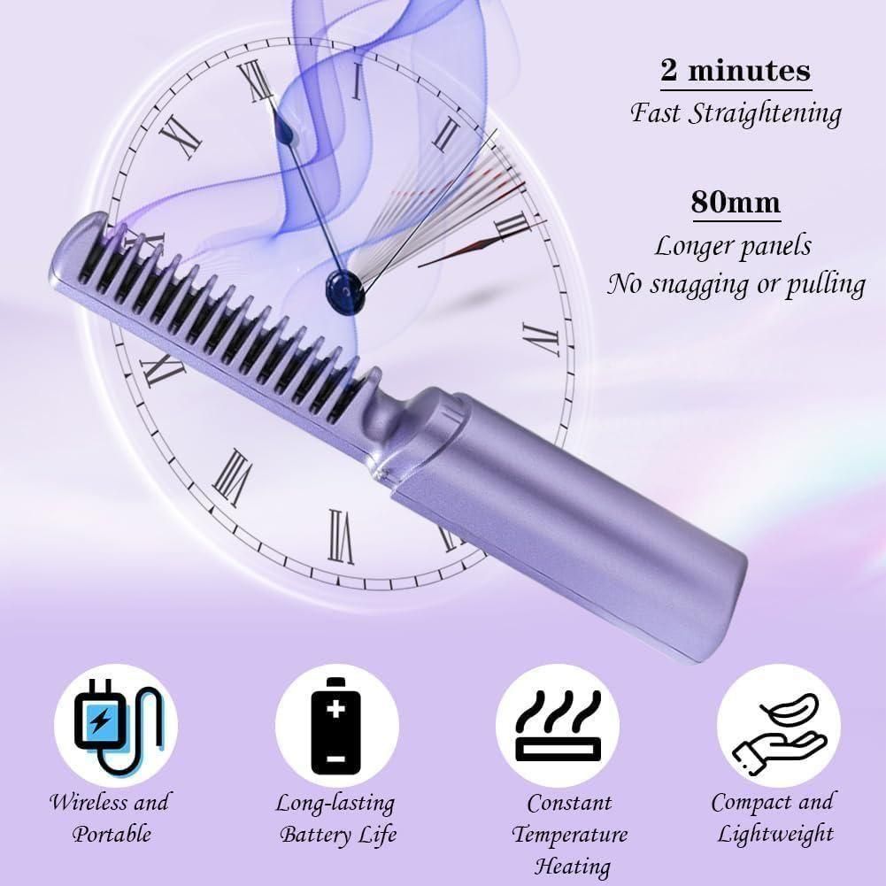 Meneflix Cordless Mini Hair Straightener | Portable Rechargeable Hot Comb (200°C Adjustable)
