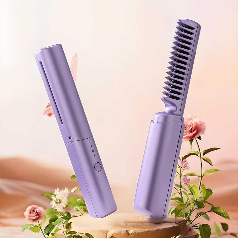 Meneflix Cordless Mini Hair Straightener | Portable Rechargeable Hot Comb (200°C Adjustable)
