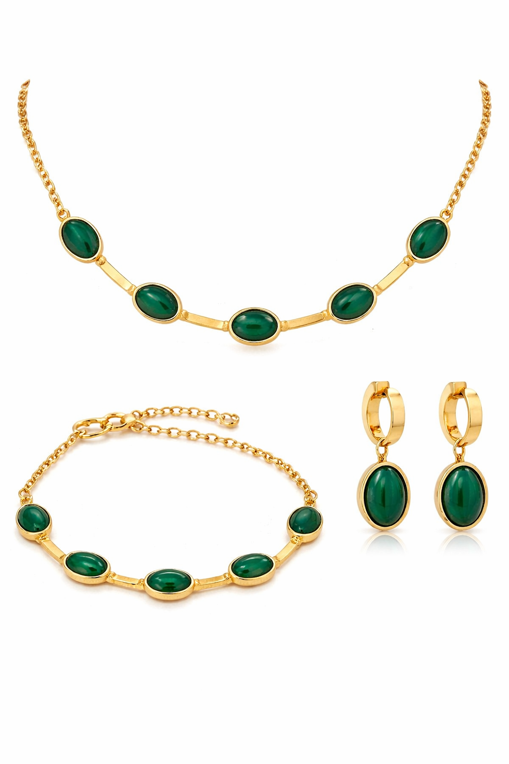 Oval Green Crystal Pendant Necklace Set With Bracelet