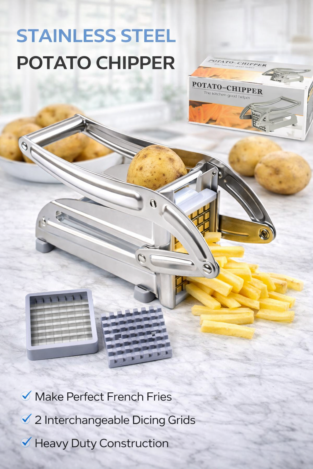 French Fries, Potato Chips Strip Cutter Machine With Blade