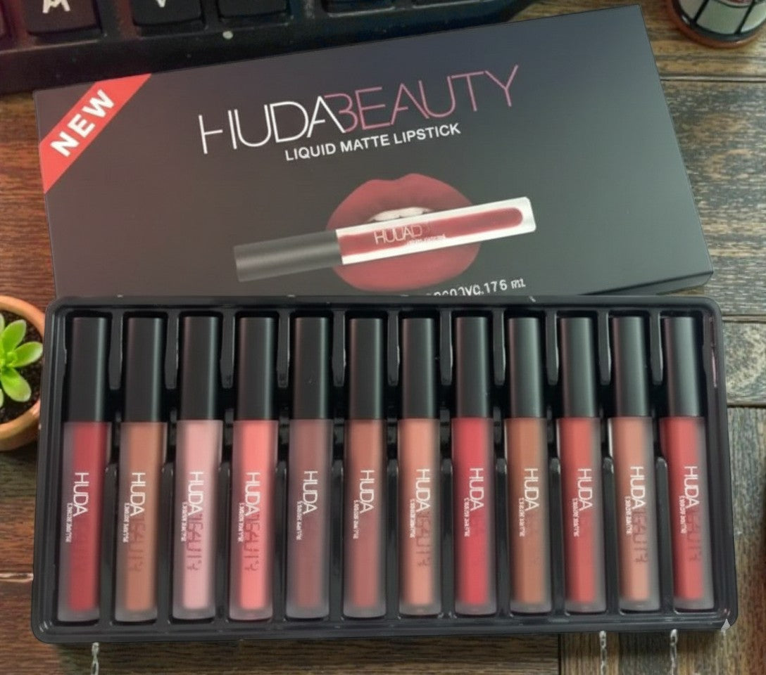 Huda Beauty Matte Lipstick Set (Pack of 12) | Long-Lasting, High-Pigment Matte Finish